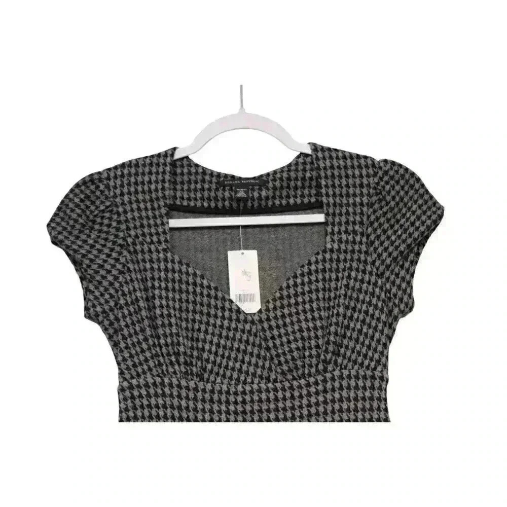 NWT Banana Republic Dress Size XS Houndstooth Fit & Flare Stretch Pleated - Picture 2 of 14